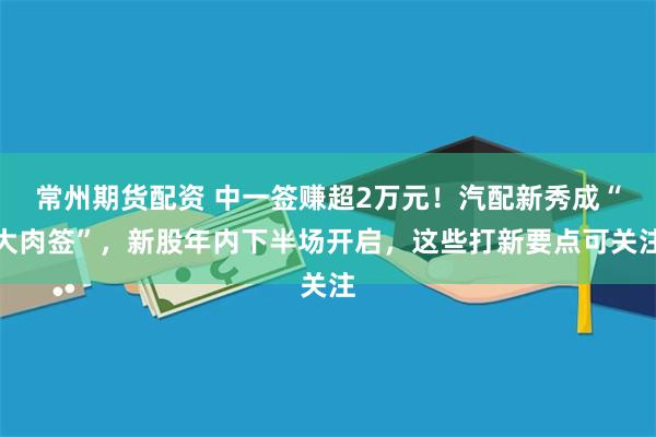 常州期货配资 中一签赚超2万元！汽配新秀成“大肉签”，新股年内下半场开启，这些打新要点可关注